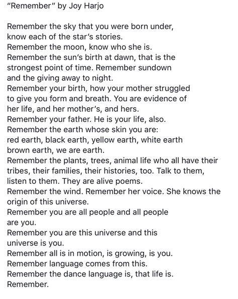 Joy Harjo "Remember" | Prose poetry, Words, Poems