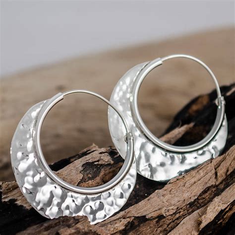 sterling silver hammered crescent moon earrings by the london earring company ...