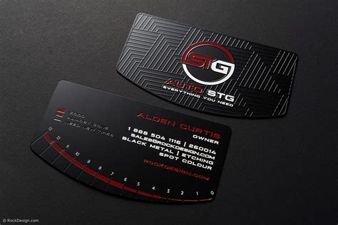 Automotive Black Metal with Etching and Spot Color Template Business Card Design - STG