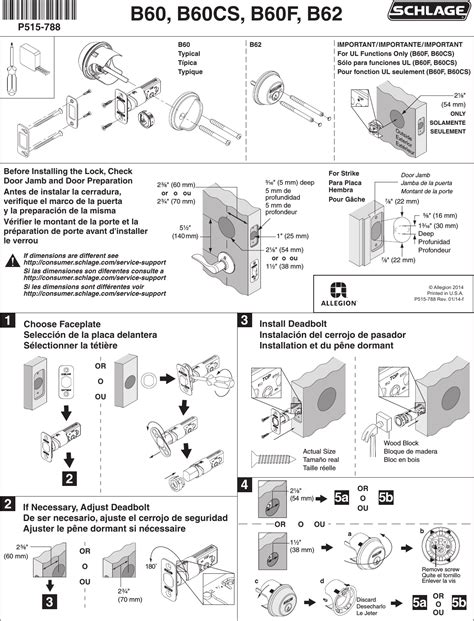 Schlage Residential P515 788 B60 CS F 62 IS B60/B62 Deadbolt Installation Instructions