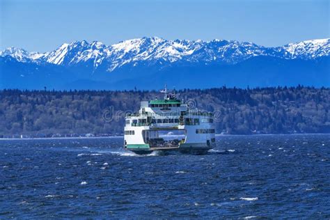 Washington State Ferry Boat Olympic Mountain Range Edmonds Washington Stock Image - Image of ...