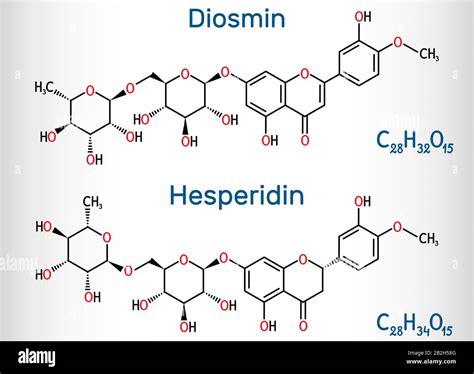 Hesperidin, diosmin, flavonoid molecule. Flavanone glycoside, drugs for ...