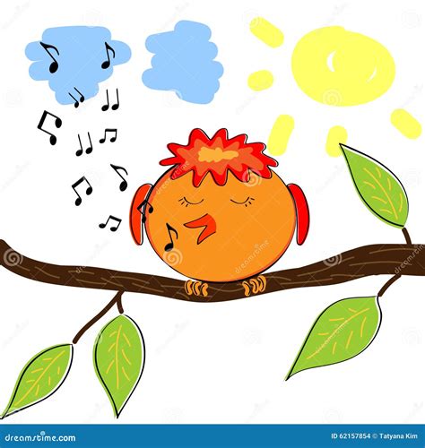 Cartoon Bird on Branch Singing a Tune Stock Illustration - Illustration of silhouette, drawing ...