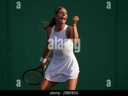 Hannah Klugman celebrates during her Girls singles match on day seven ...