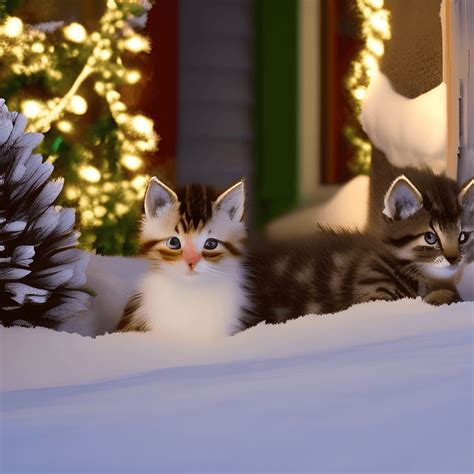 Kittens Playing Outside in the Snow · Creative Fabrica