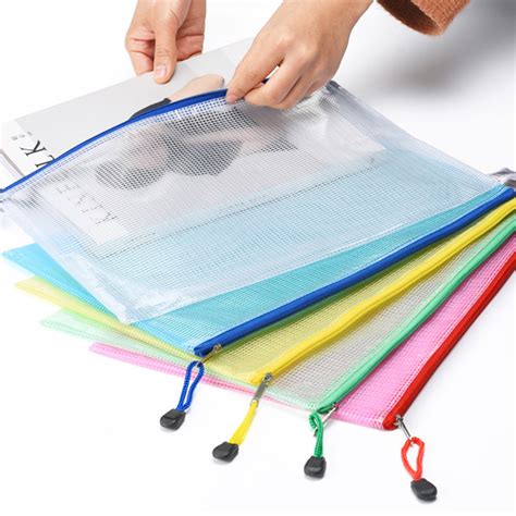 10 PCS Zipper Plastic Mesh Document File Bag, Random Color – Alexnld.com