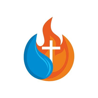 Logo Church Christian Symbols Cross The Fire Of The Holy Spirit And The Living Water Flows Stock ...