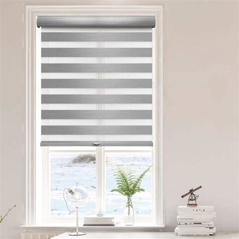 Lumi Gray Polyester 30 in.W x 72 in.L Blackout Cordless Zebra Fabric ...