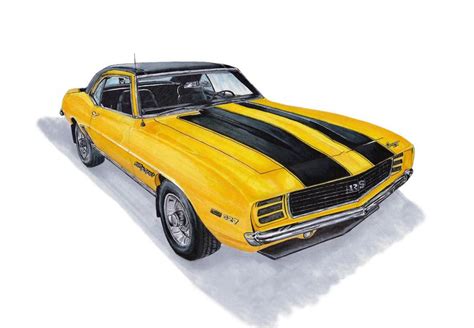 Yellow Camaro Drawing Realistic - Drawing Skill