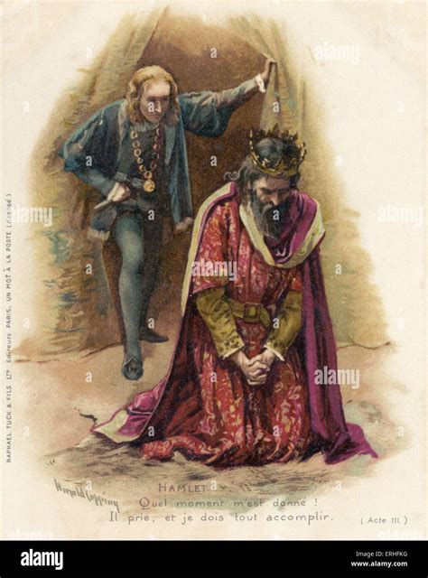 Hamlet confronts his guilty uncle Claudius in Hamlet, Prince of Denmark by William Shakespeare ...