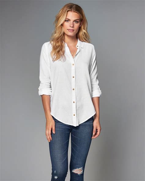 Womens Lightweight Cotton Button-Up Shirt | Womens Tops | Abercrombie ...