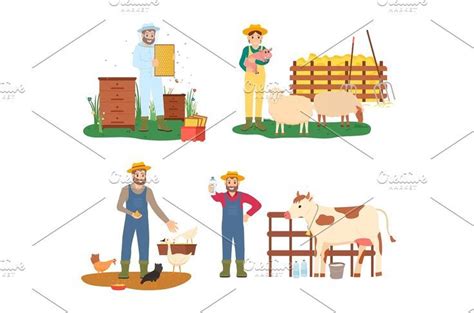 Farmers Working with Animals Farm Vector, Sheep, Cow, Family Guy, Farmers, Animals, Fictional ...