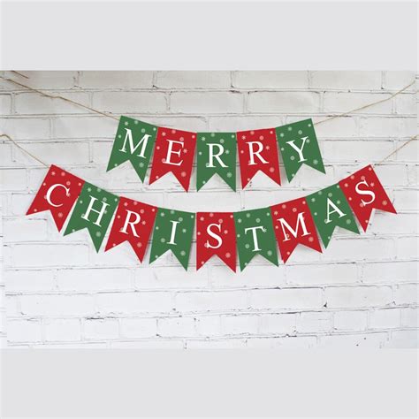 Red & Green Merry Christmas Banner, Christmas Cardstock Banner, Merry ...