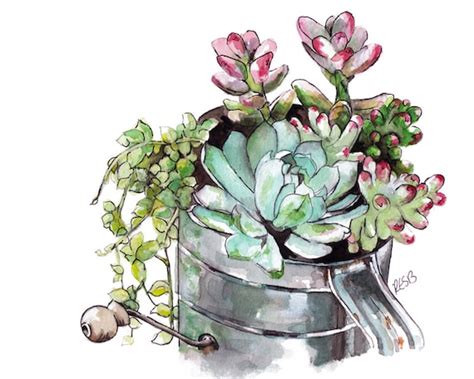 Watercolor Succulent Painting Print - Etsy