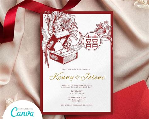 Chinese Wedding Invitation Card Template Bundle DIY Printable - Etsy