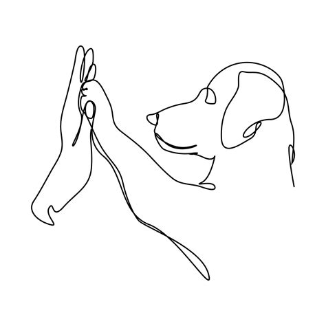 continuous line A dog is giving a paw to a person. dog paws in human hand 3726669 Vector Art at ...