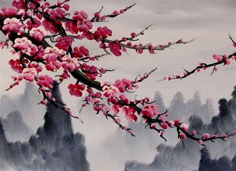 Chinese Feng Shui Painting, Chinese Cherry Blossom Painting | Cherry blossom art, Cherry blossom ...