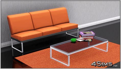 Modern Living Room set: 3 seats sofa plus glass coffee table for Sims 3 ...