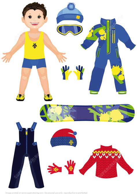 Boy Paper Doll with a Set of Winter Sportswear Clothing | Free ...