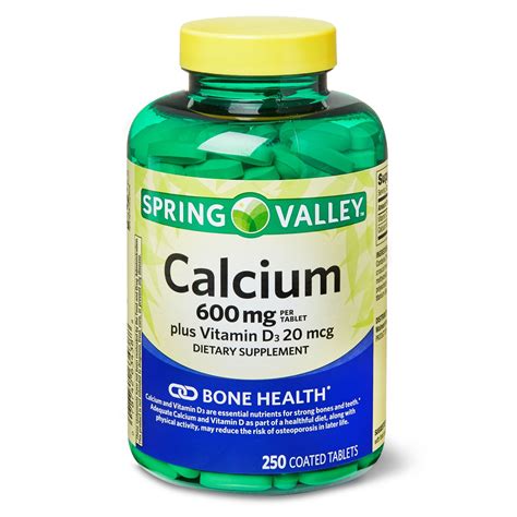 Spring Valley Calcium 600 Mg Plus Vitamin D3 20 Mcg Coated Tablets, 250 Count 78742634388 | eBay