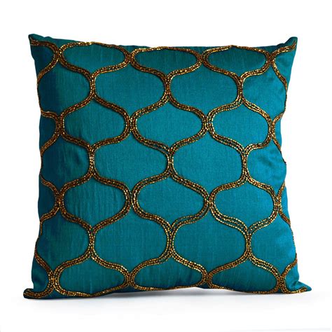 Designer Pillow Decorative Teal Pillow Cover, Turquoise Pillow Silk ...