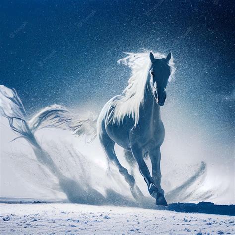 White Horse Running In Snow