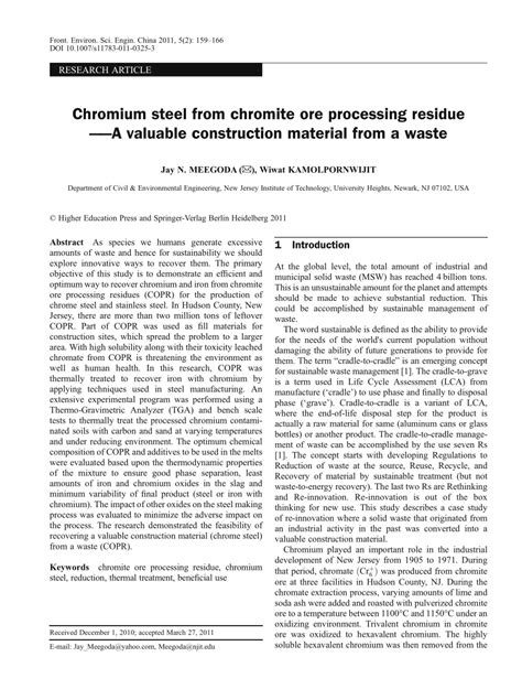 (PDF) Chromium steel from chromite ore processing residue — A valuable ...