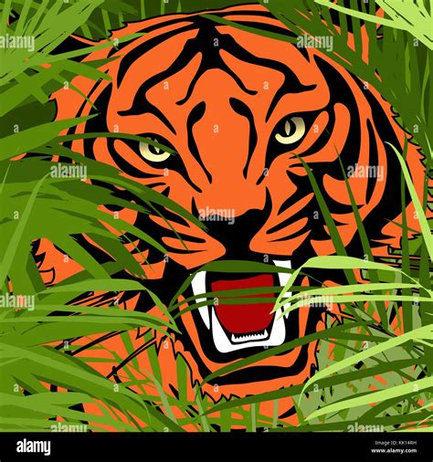 vector illustration of a tiger hunting in jungle Stock Vector Image ...