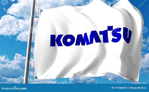 Waving Flag with Komatsu Limited Logo Against Clouds and Sky. Editorial ...