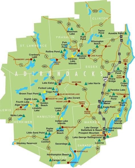 Large Map of the Adirondack #Hiking | Adirondack park, Adirondacks ...