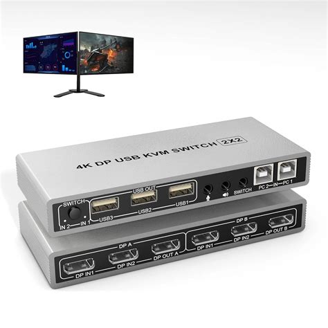 Buy KVM Switch Dual Monitor DisplayPort 4K@60Hz Extended Display, DP 1. ...