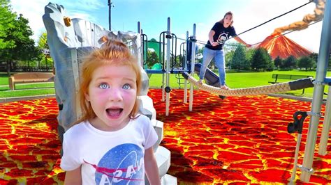 ESCAPE the LAVA MONSTER! The Floor is Lava Challenge at a New Park with Mom! (follow the trail ...