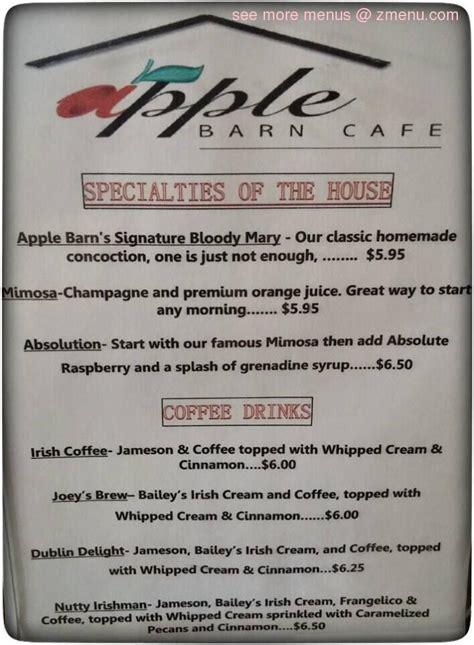 Online Menu of The Apple Barn Cafe Restaurant, Hendersonville, North Carolina, 28792 - Zmenu