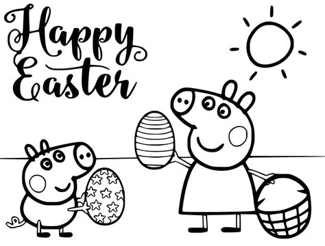 Happy Easter with Peppa Pig Coloring Page - Free Printable Coloring ...