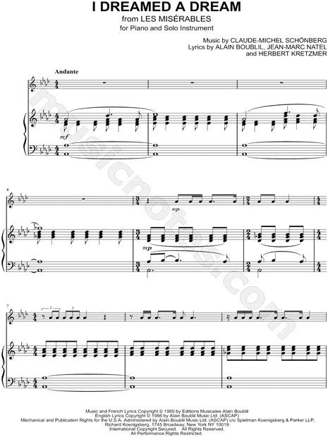 "I Dreamed a Dream - Piano Accompaniment" from 'Les Misérables' Sheet ...