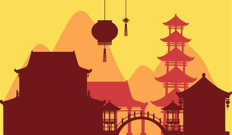 Chinese theme background with temple buildings 605888 Vector Art at Vecteezy
