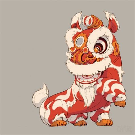 The Seventh Lion character design that depicts the Chinese cultural art of the Chinese New Year ...