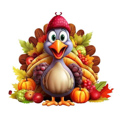 Happy Thanksgiving Day Turkey Bird Character With Fruit And Vegetable, Turkey Bird, Thanksgiving ...