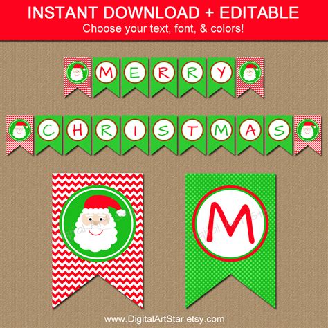 Digital Art Star: Printable Party Decor: Christmas Santa Banner with Editable Text