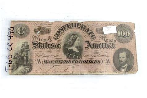 1864 One Hundred Dollar Confederate Note. Description courtesy of the consignor. - Bunting ...