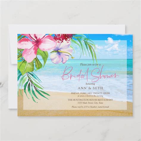 Tropical Bridal Shower Floral Beach Invitation | Zazzle