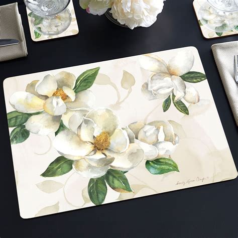 Magnolias Floral Hardboard Placemat Set of 4