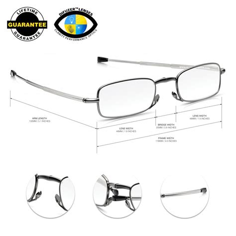 Compact Folding Telescopic Reading Glasses - Full Rim Gunmetal Grey