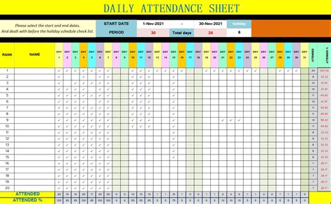 Daily Attendance Report Template - Free Report Templates