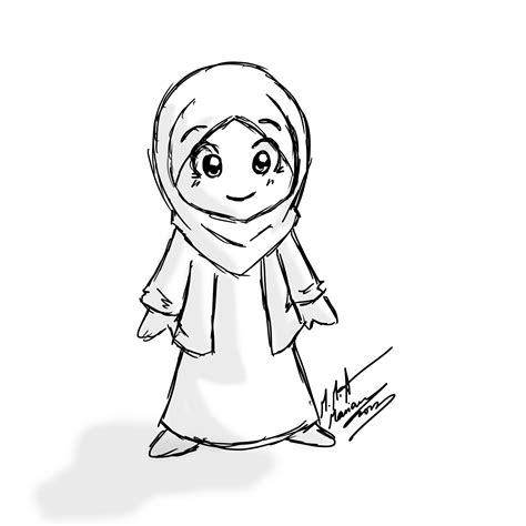 a black and white drawing of a person wearing a hijab