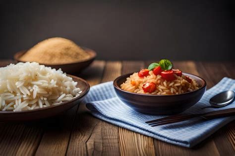 Premium AI Image | rice with rice and rice on a wooden table