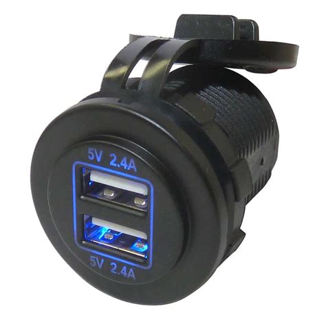 Chargeur USB lumineux double prise étanche marine voiture 2 x 2.4A / 5V ...