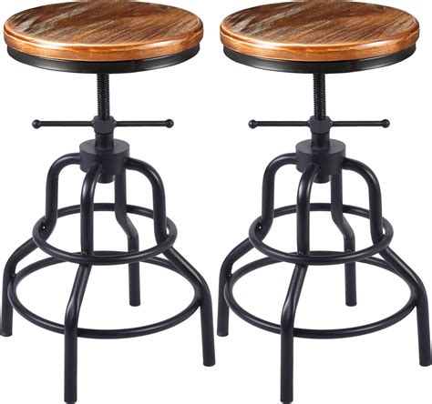 Amazon.com: Vintage Bar Stool- Industrial Swivel Kitchen Dining Chair ...