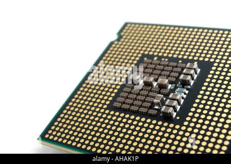 Intel Core 2 Quad Q6600 CPU Quad core computer processor closeup LGA775 socket contacts Stock ...