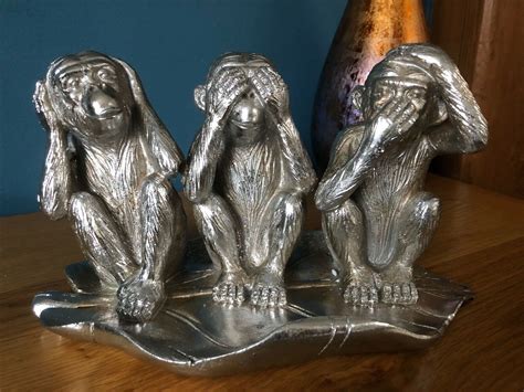 Monkey Statue Three Wise Monkeys Silver Sculpture See Hear | Etsy